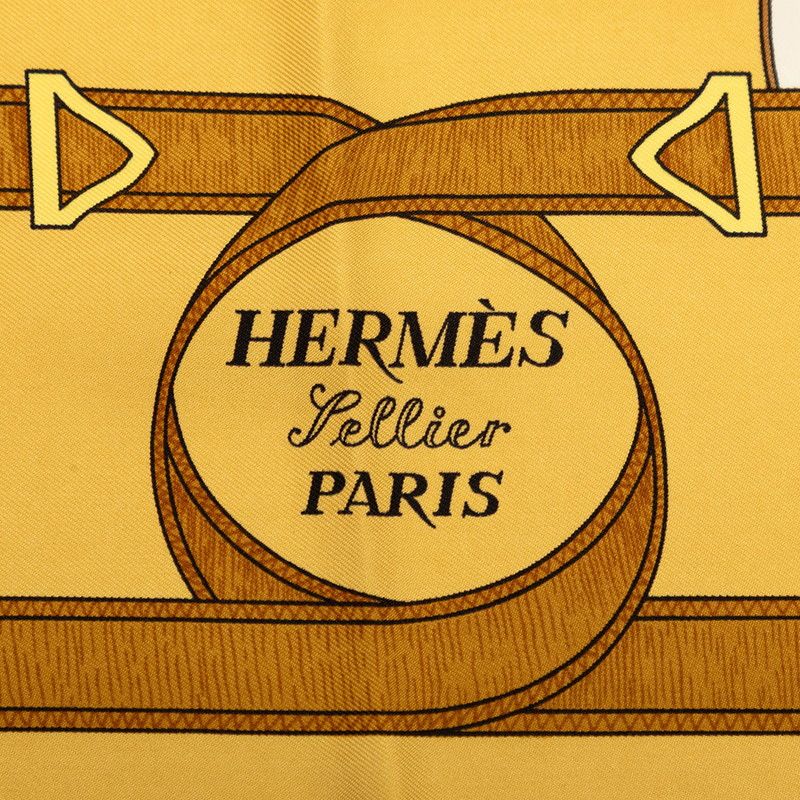 Hermes Carre 90 Eperon D'or Yellow Gold Spurs Scarf Black Silk — view 7