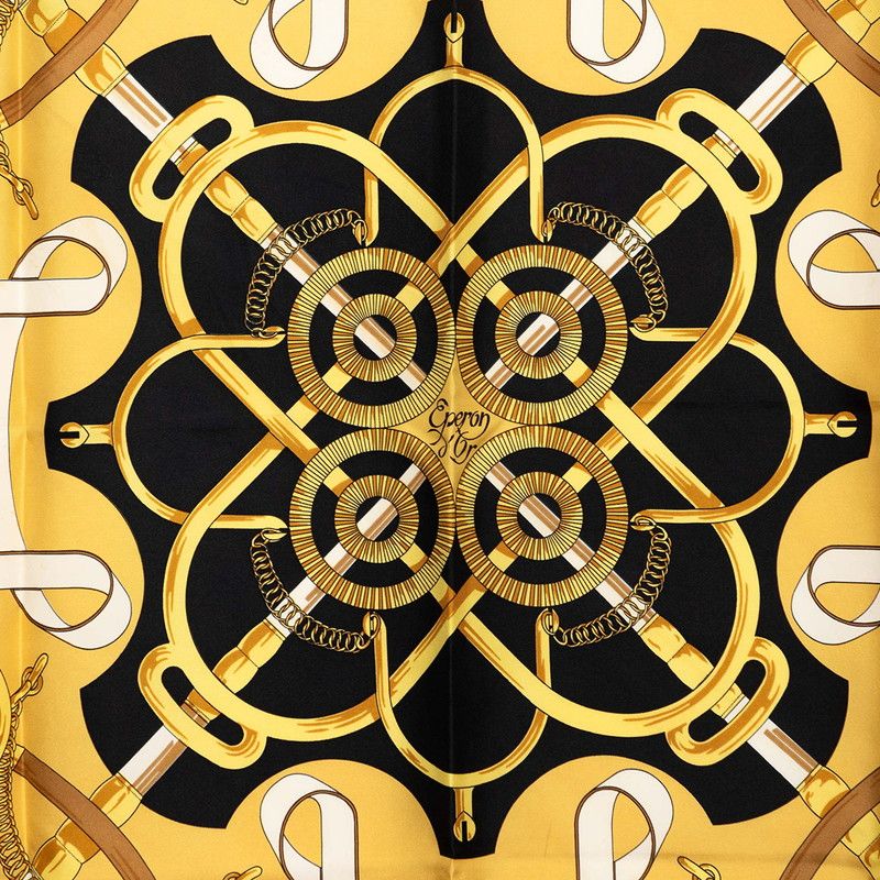 Hermes Carre 90 Eperon D'or Yellow Gold Spurs Scarf Black Silk — view 3