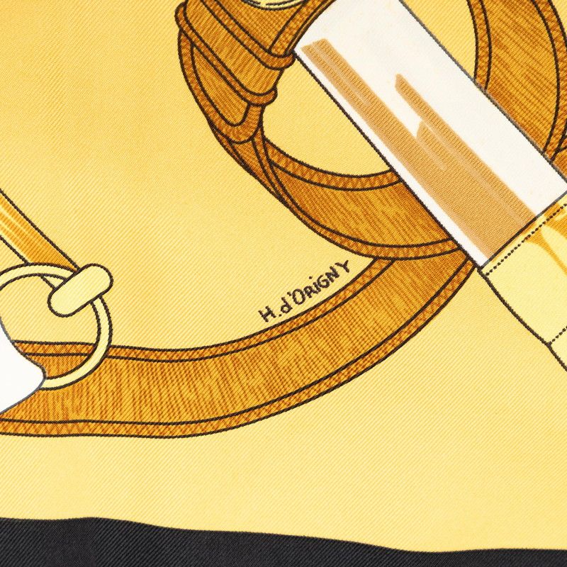 Hermes Carre 90 Eperon D'or Yellow Gold Spurs Scarf Black Silk — view 6
