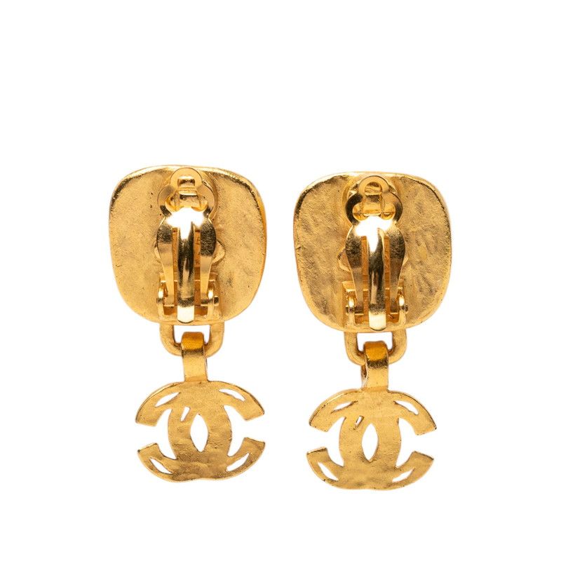 Chanel CC Logo Vintage Square Swing Earrings Gold Silver Plated — view 2