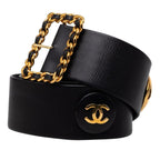 Chanel CC Logo Chain Buckle Belt 93 Black Gold Lambskin Plated