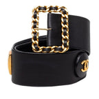Chanel CC Logo Chain Buckle Belt 93 Black Gold Lambskin Plated — view 2