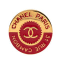 Chanel CC Logo 31 Rue Cambon le Round Brooch Gold Red Plated