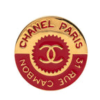 Chanel CC Logo 31 Rue Cambon le Round Brooch Gold Red Plated