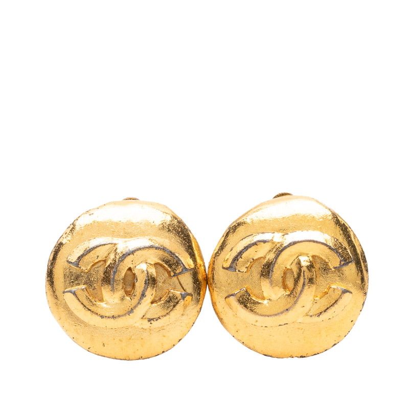 Chanel CC Logo Vintage Round Earrings Gold Plated