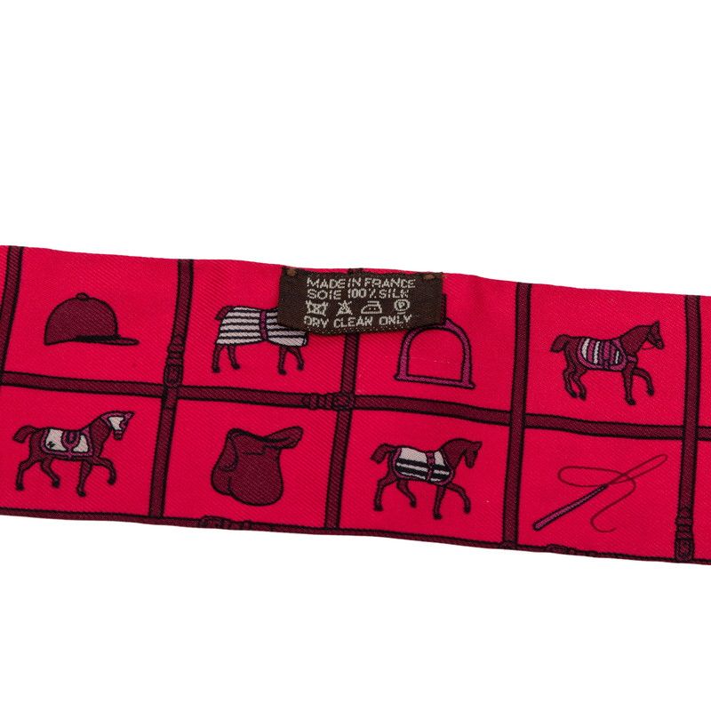 Hermes Twill Couvertures Et Tenues de Jour Horse Wear Scarf Pink Red Silk — view 4