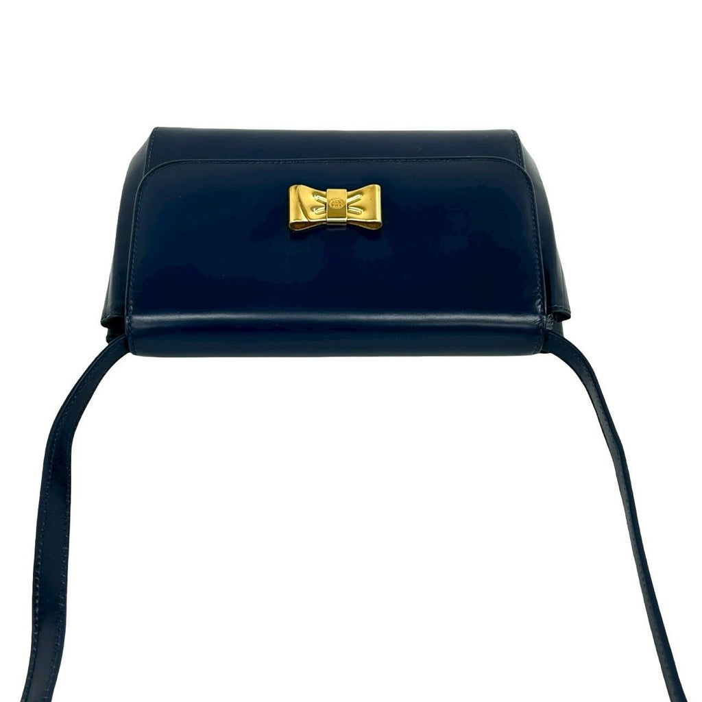 Gucci Ribbon Motif GG Logo Leather Mini Shoulder Bag Pochette Crossbody Navy — view 4