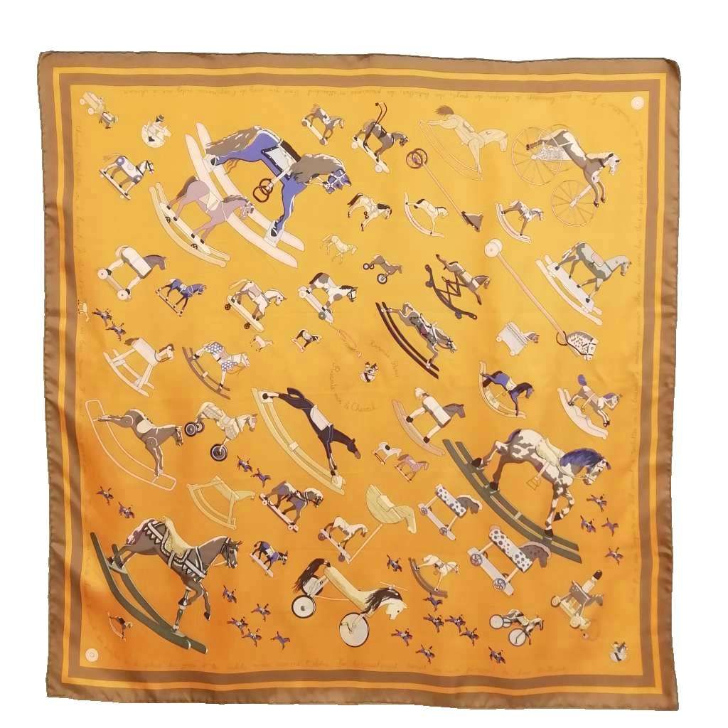 Hermes Raconte Moi le Cheval Talking About Horses Carre 90 Large Scarf Orange