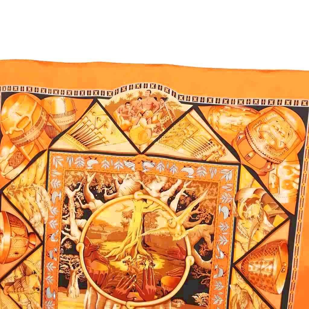 Hermes Au Son du Tam Carre 90 Large Scarf Orange — view 2