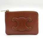 Celine Triomphe Coin Case Leather Brown Card Gold