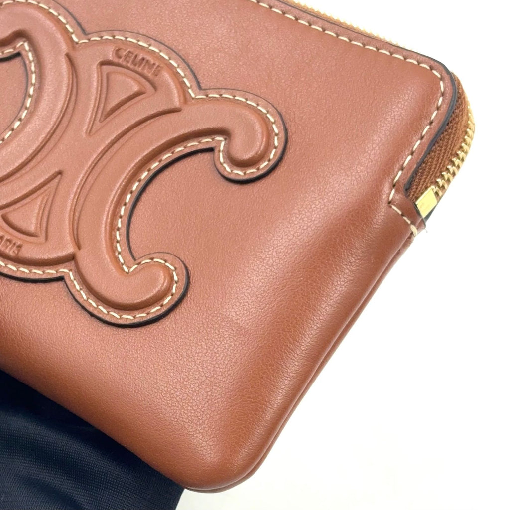 Celine Triomphe Coin Case Leather Brown Card Gold — view 6