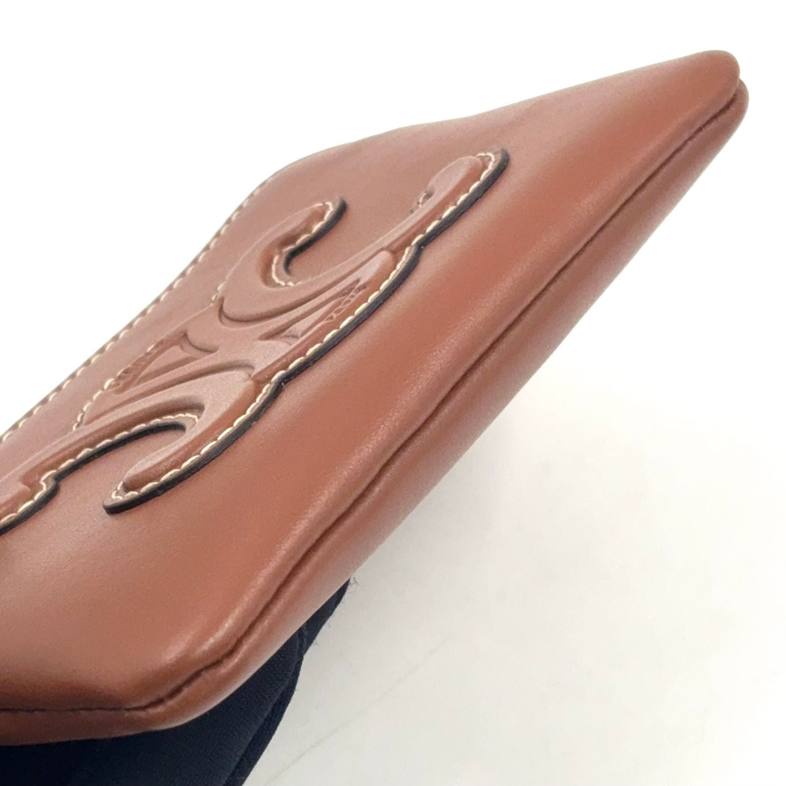 Celine Triomphe Coin Case Leather Brown Card Gold — view 7