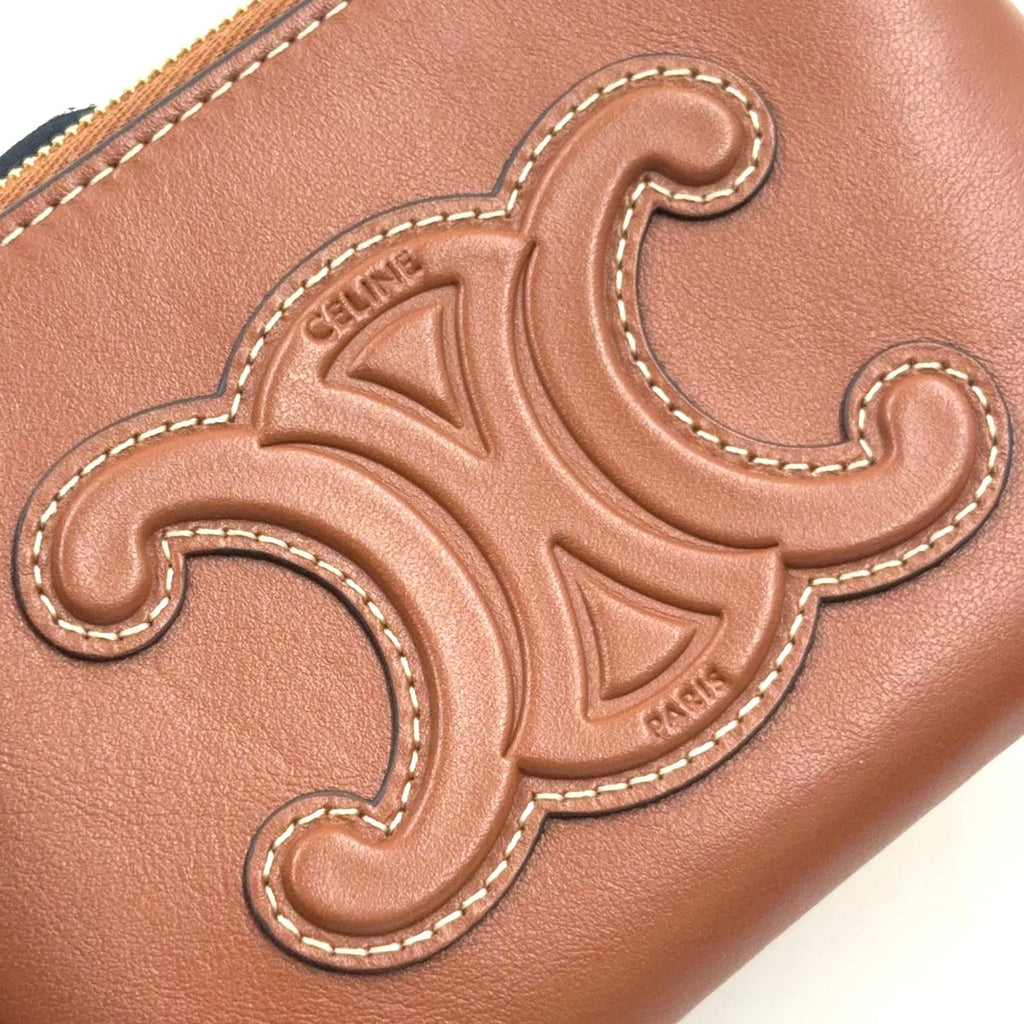 Celine Triomphe Coin Case Leather Brown Card Gold — view 4