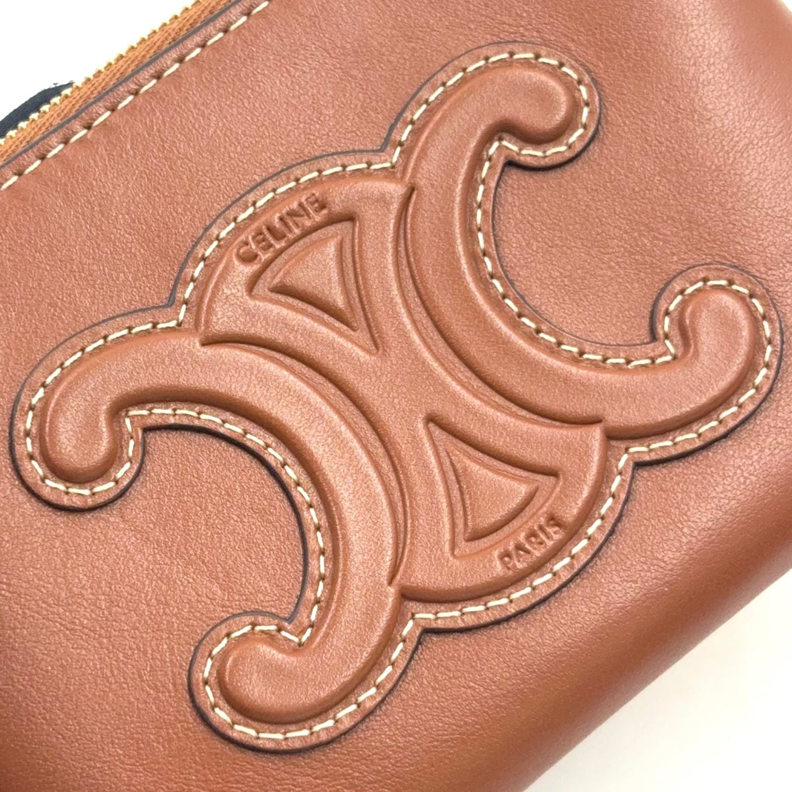 Celine Triomphe Coin Case Leather Brown Card Gold — view 4