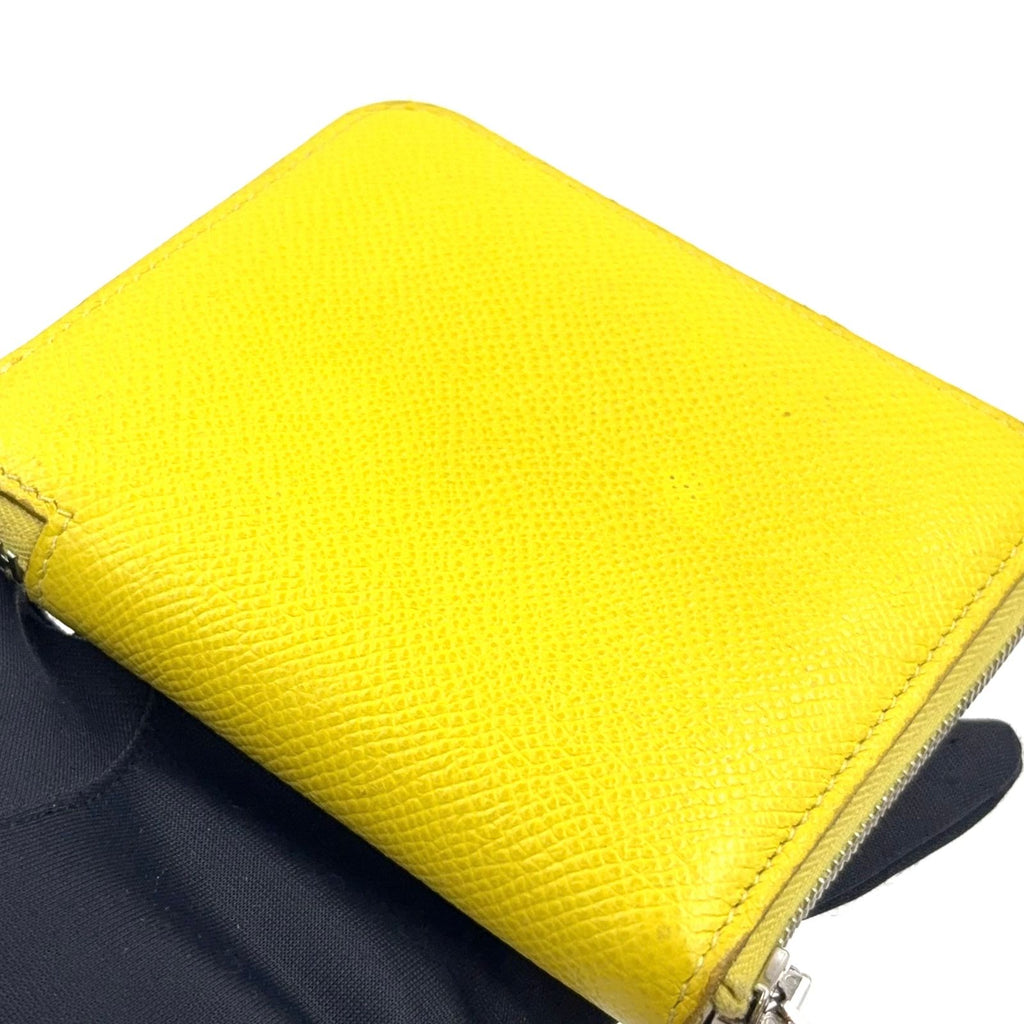 Hermes Asap Compact Silk in Zip Around Leather Yellow Brown Wallet Silver — view 5
