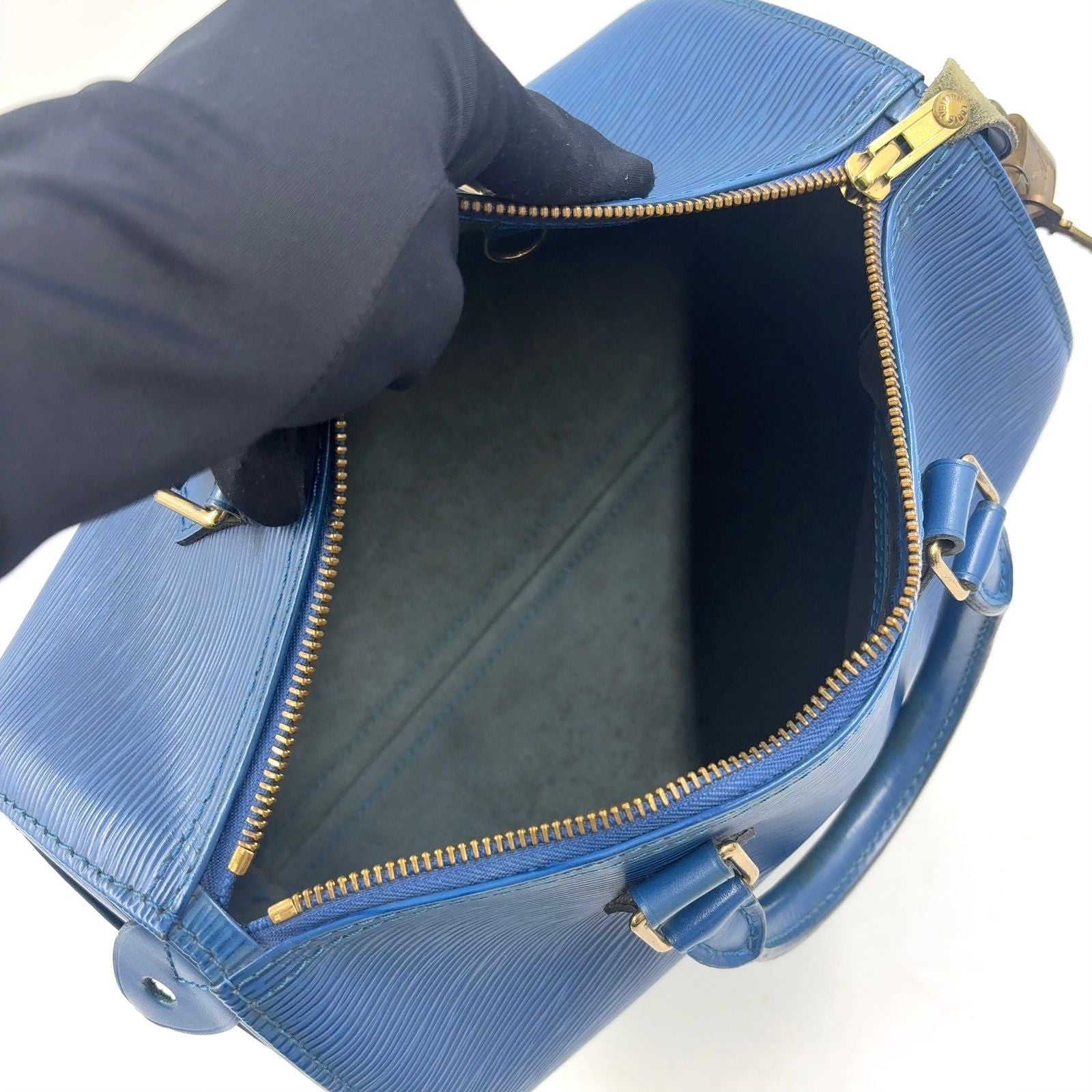 Louis Vuitton Speedy 25 Epi Toledo Blue Leather Handbag Gold — view 3