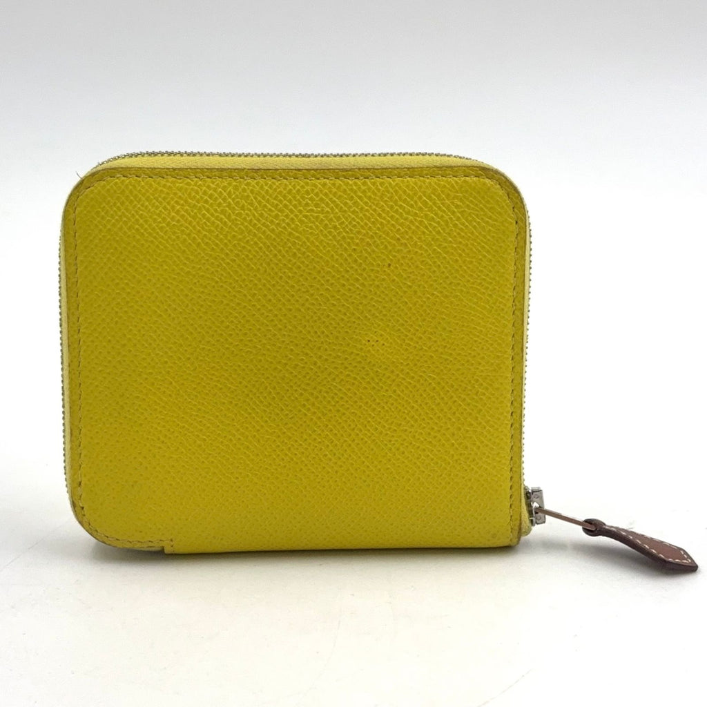 Hermes Asap Compact Silk in Zip Around Leather Yellow Brown Wallet Silver