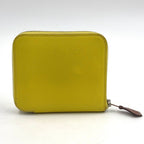 Hermes Asap Compact Silk in Zip Around Leather Yellow Brown Wallet Silver
