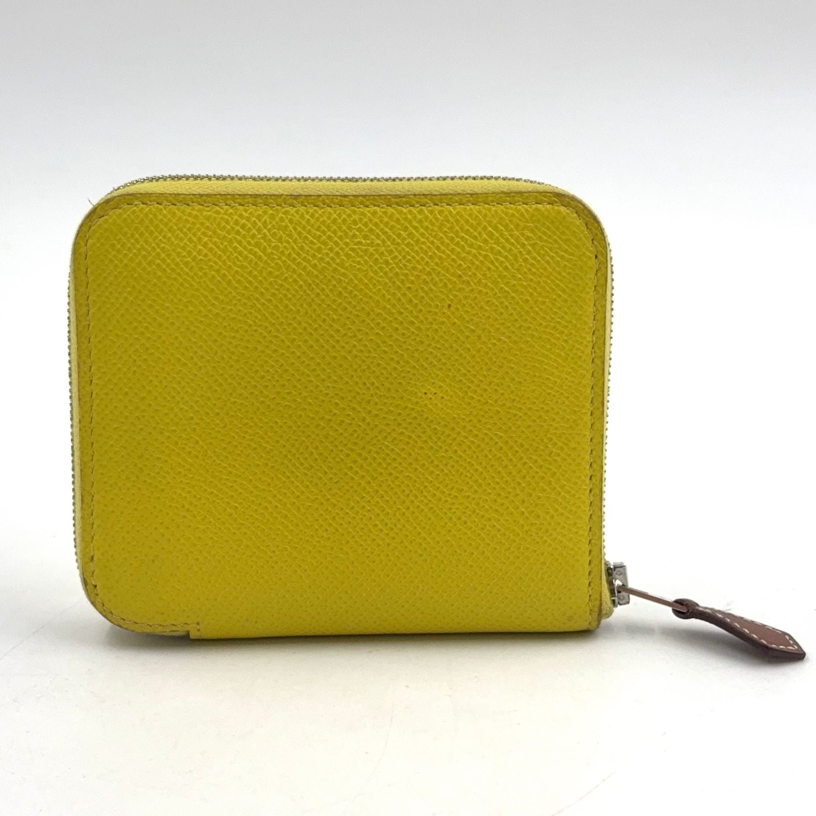 Hermes Asap Compact Silk in Zip Around Leather Yellow Brown Wallet Silver