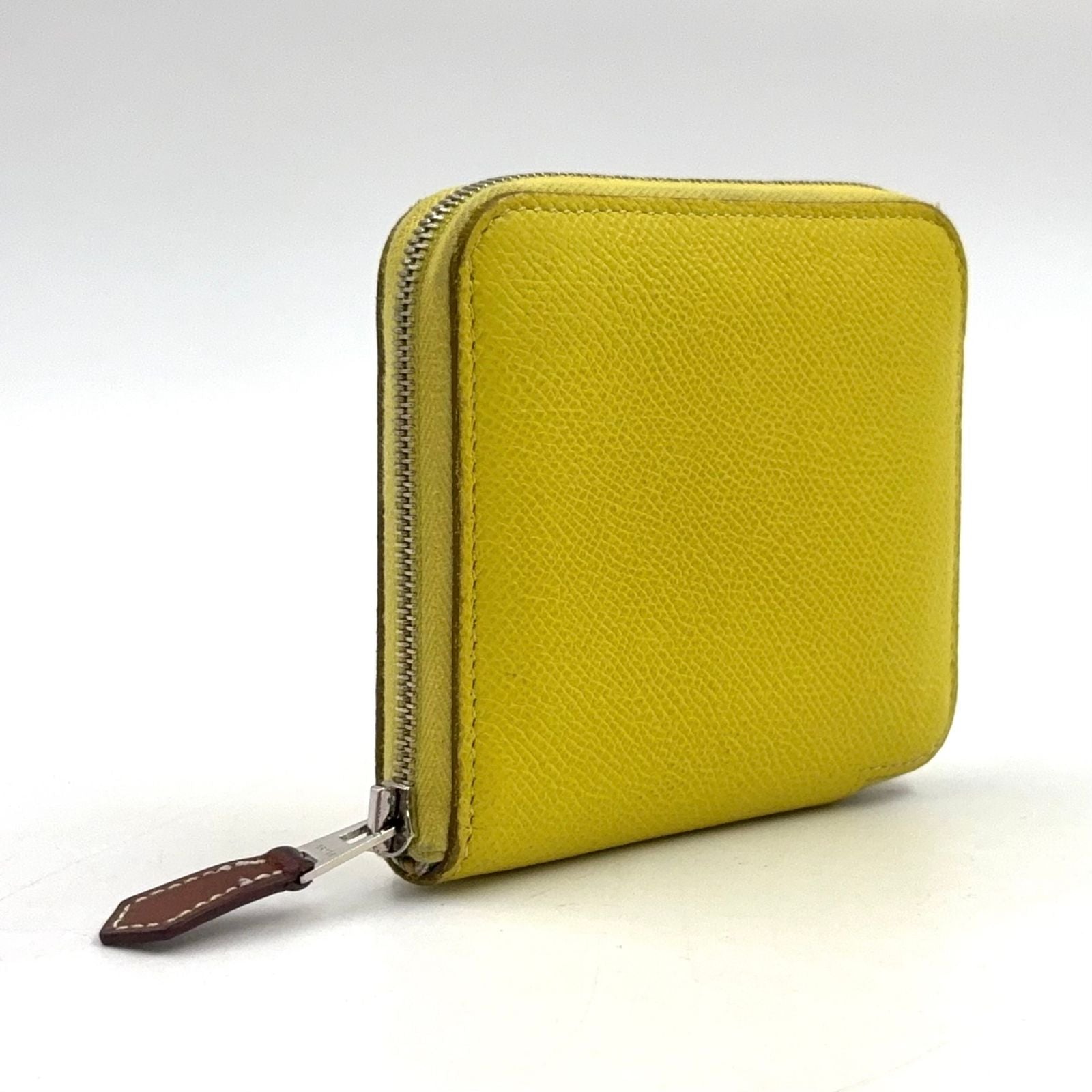 Hermes Asap Compact Silk in Zip Around Leather Yellow Brown Wallet Silver — view 2