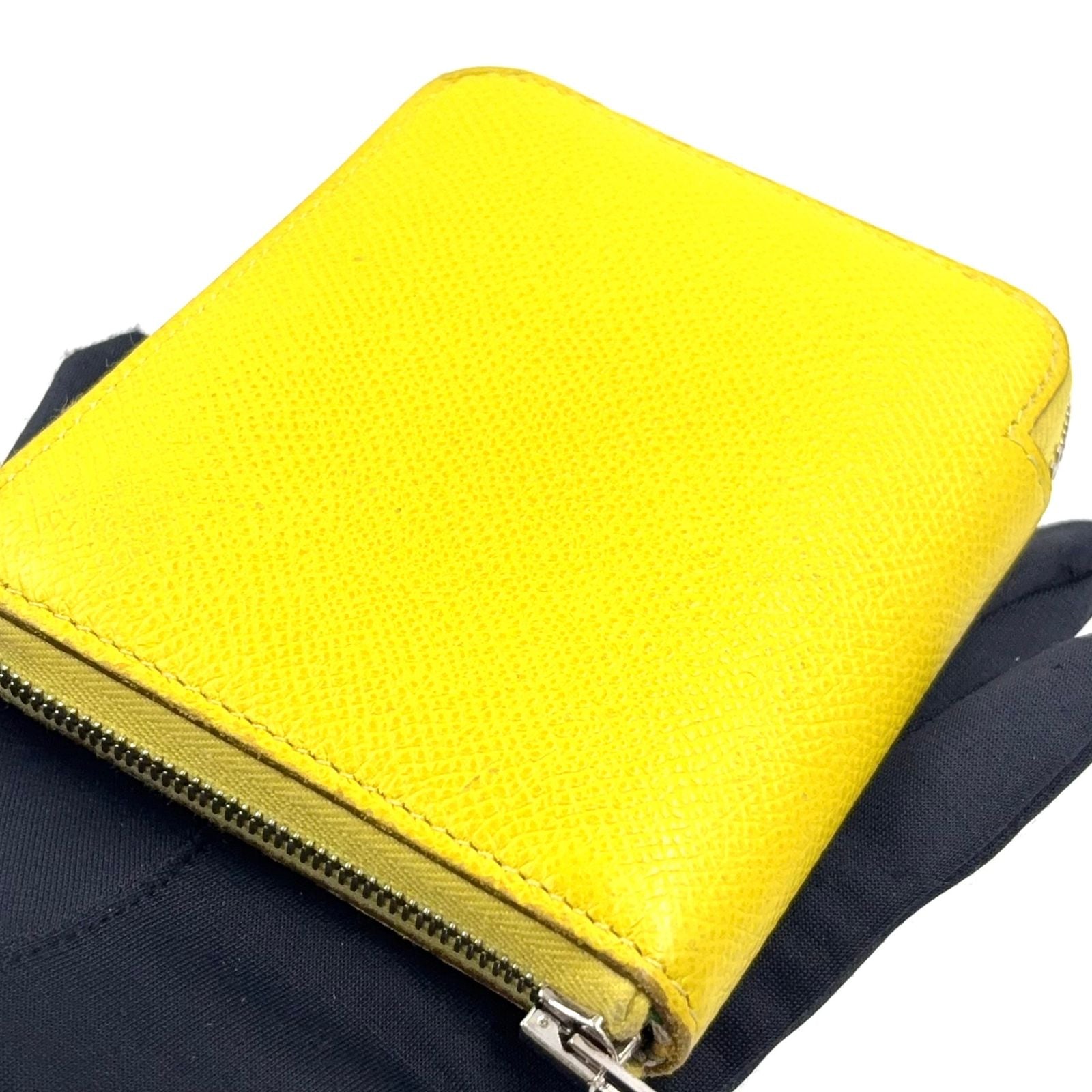 Hermes Asap Compact Silk in Zip Around Leather Yellow Brown Wallet Silver — view 6