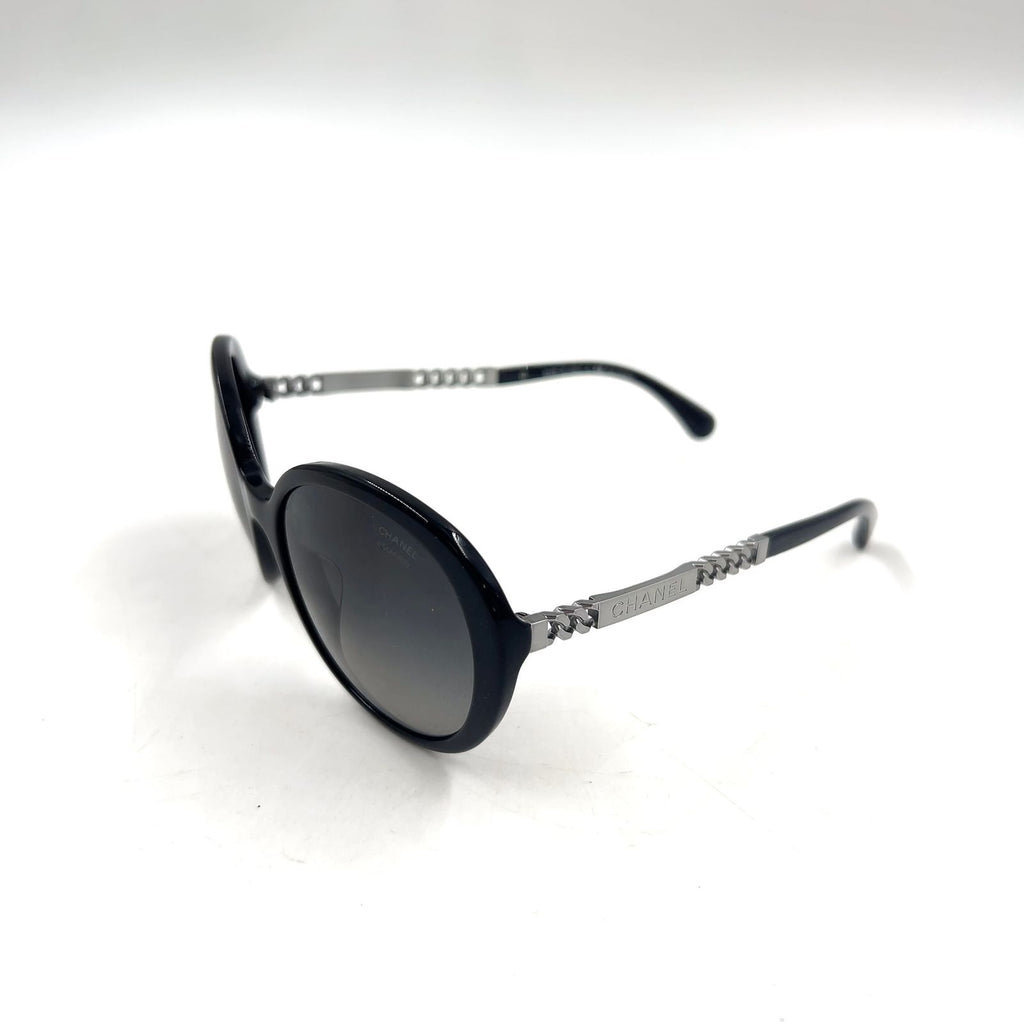 Chanel Chain Temple Acetate Metal Black Sunglasses Silver Eyewear — view 2