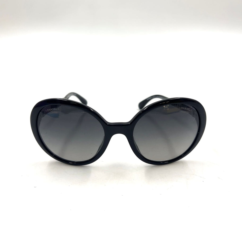 Chanel Chain Temple Acetate Metal Black Sunglasses Silver Eyewear