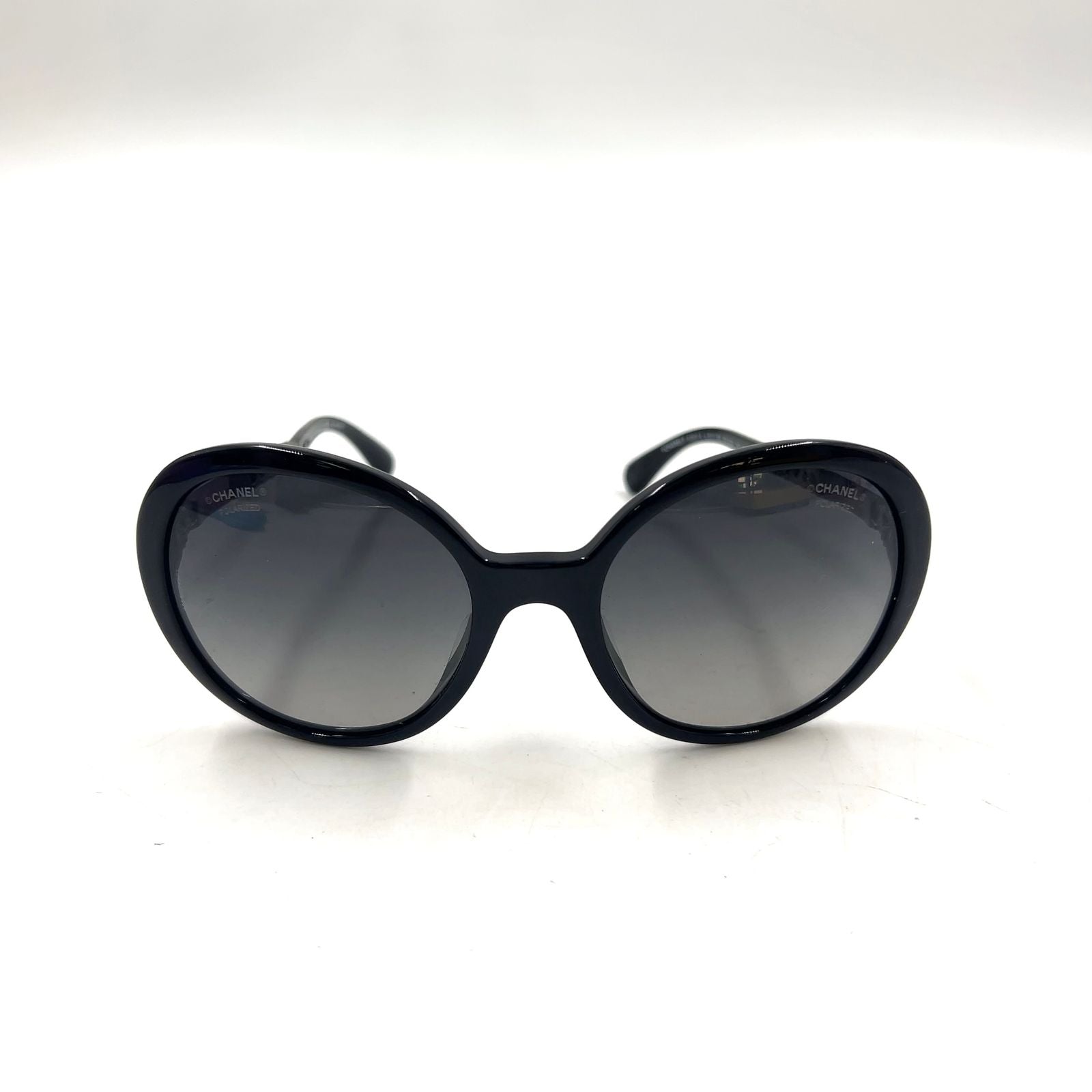Chanel Chain Temple Acetate Metal Black Sunglasses Silver Eyewear