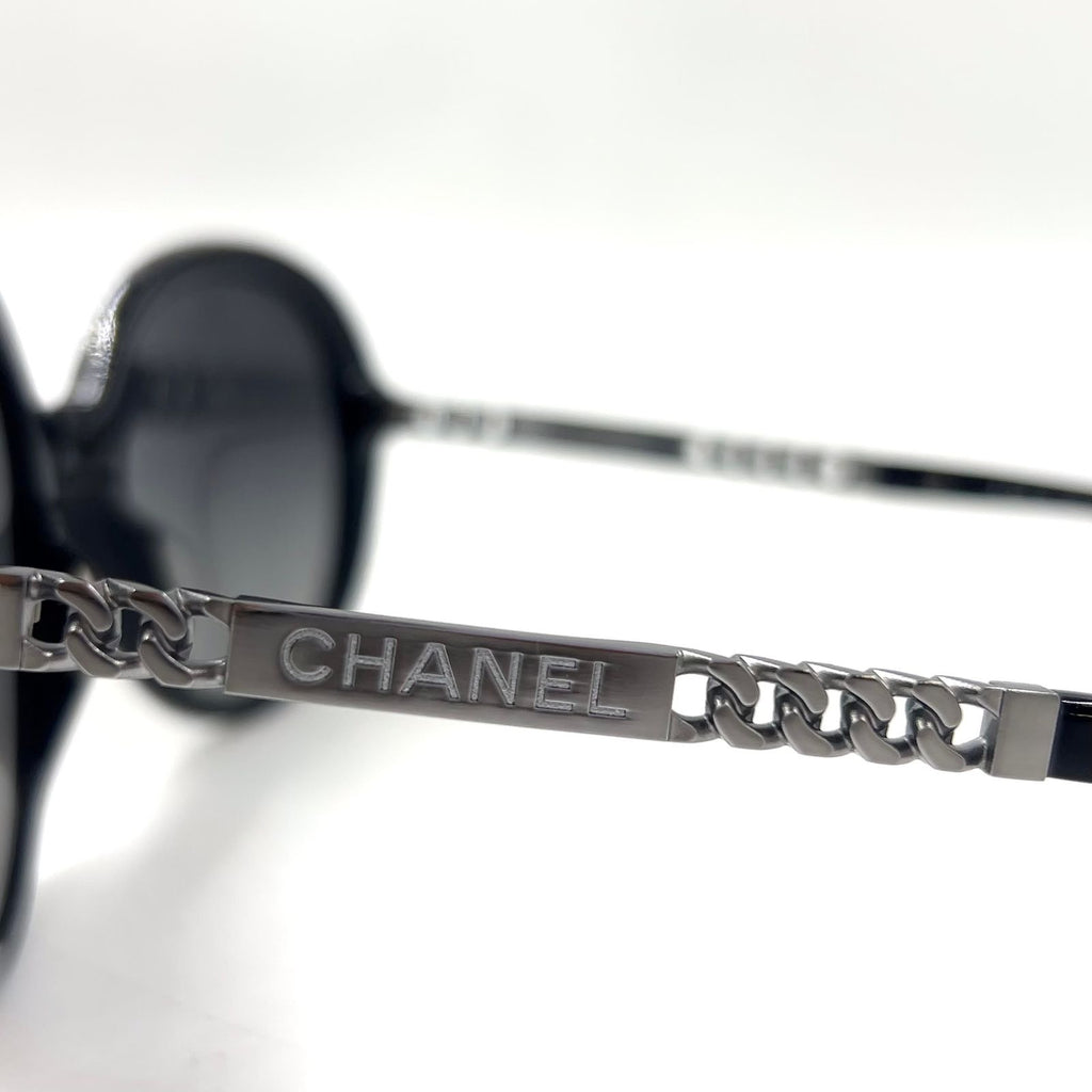 Chanel Chain Temple Acetate Metal Black Sunglasses Silver Eyewear — view 3