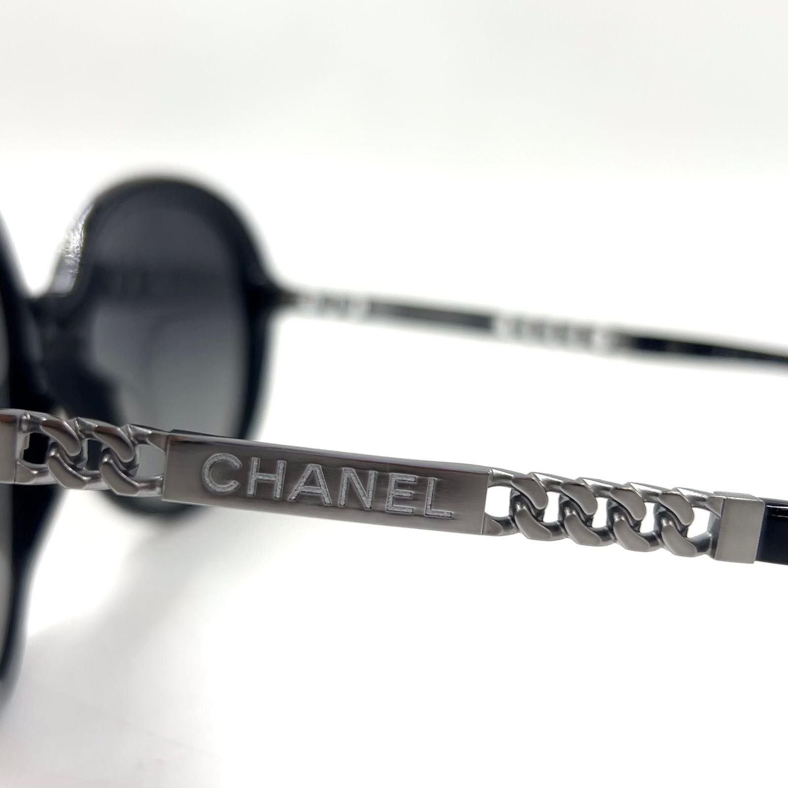 Chanel Chain Temple Acetate Metal Black Sunglasses Silver Eyewear — view 3