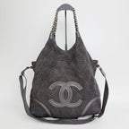 Chanel Sports Line CC Logo Chain Shoulder Bag Suede Leather Gray Silver Vintage — view 4