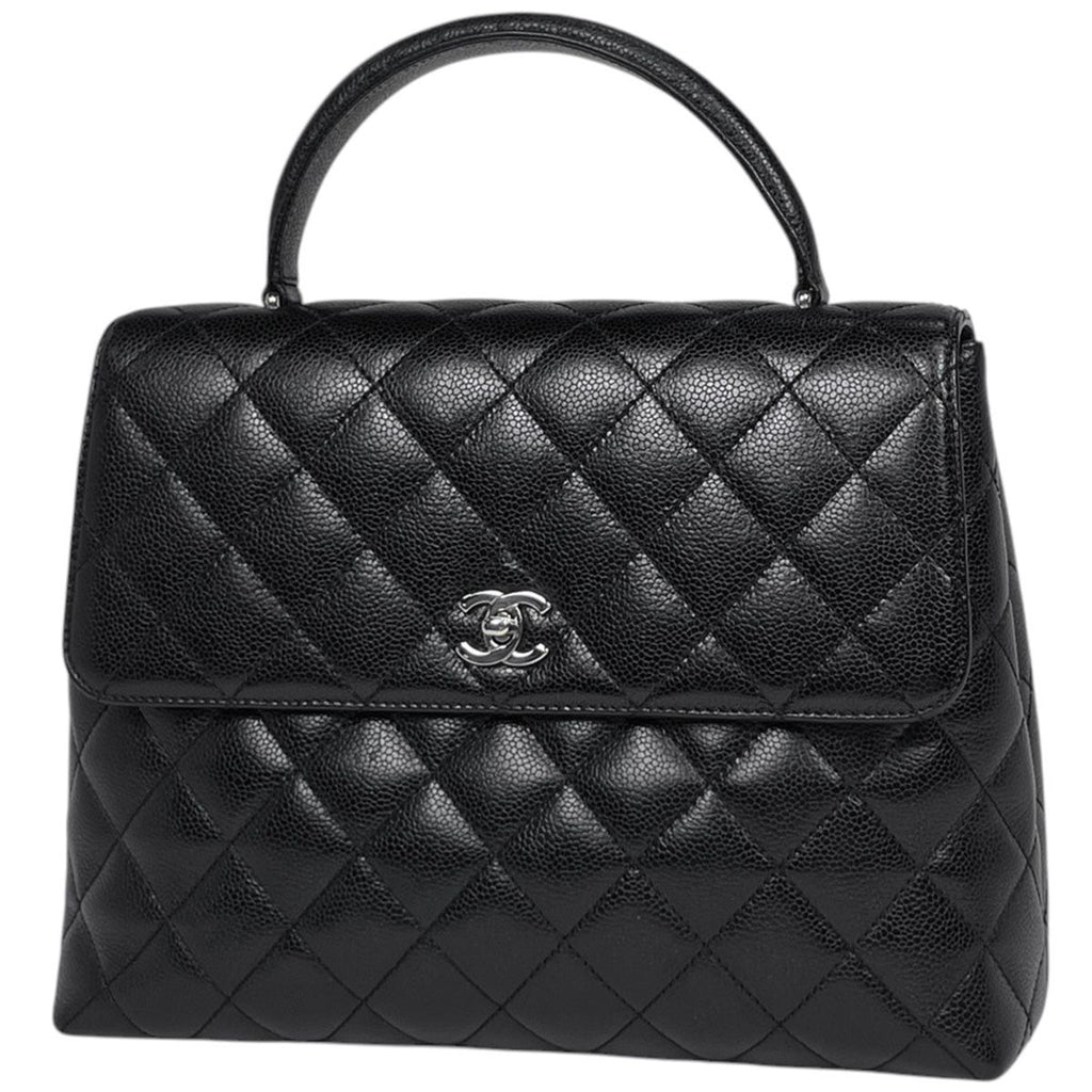 Chanel CC Logo Handbag Quilted Caviar Leather Black