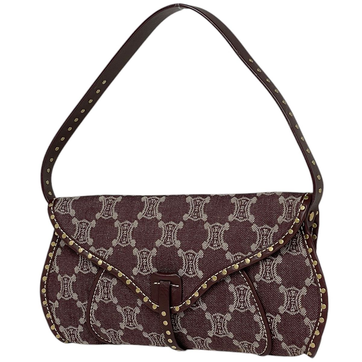 Celine Paris Macadam Shoulder Bag Studs Denim Bordeaux