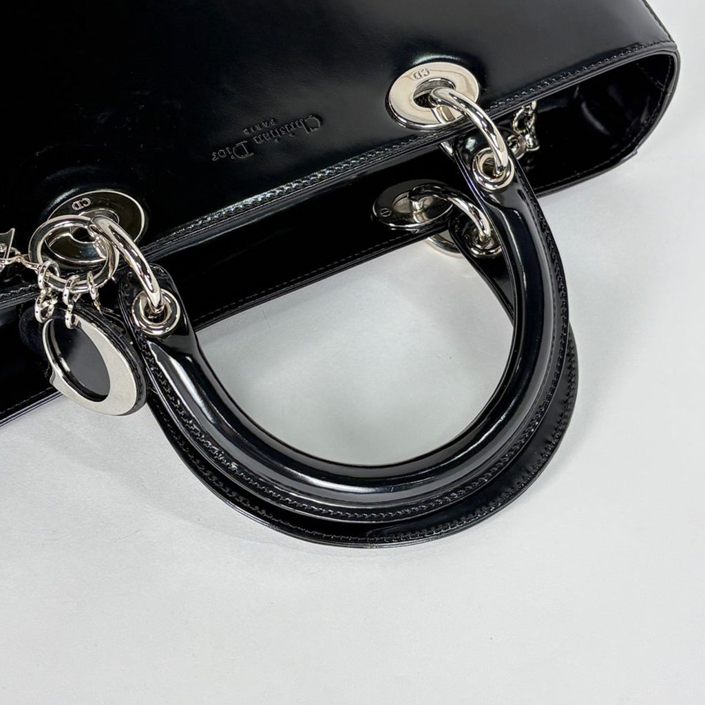 Dior Lady Dior Patent Handbag Leather Black — view 6