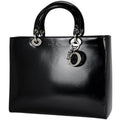 Dior Lady Dior Patent Handbag Leather Black