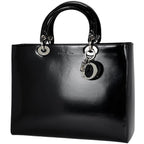 Dior Lady Dior Patent Handbag Leather Black