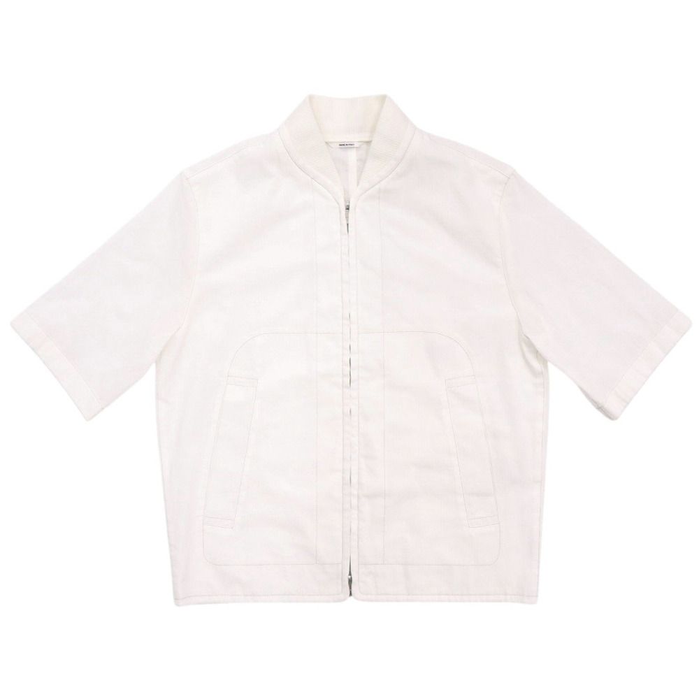 Hermes Zip Up Cotton White Overshirt Short Sleeve Shirt