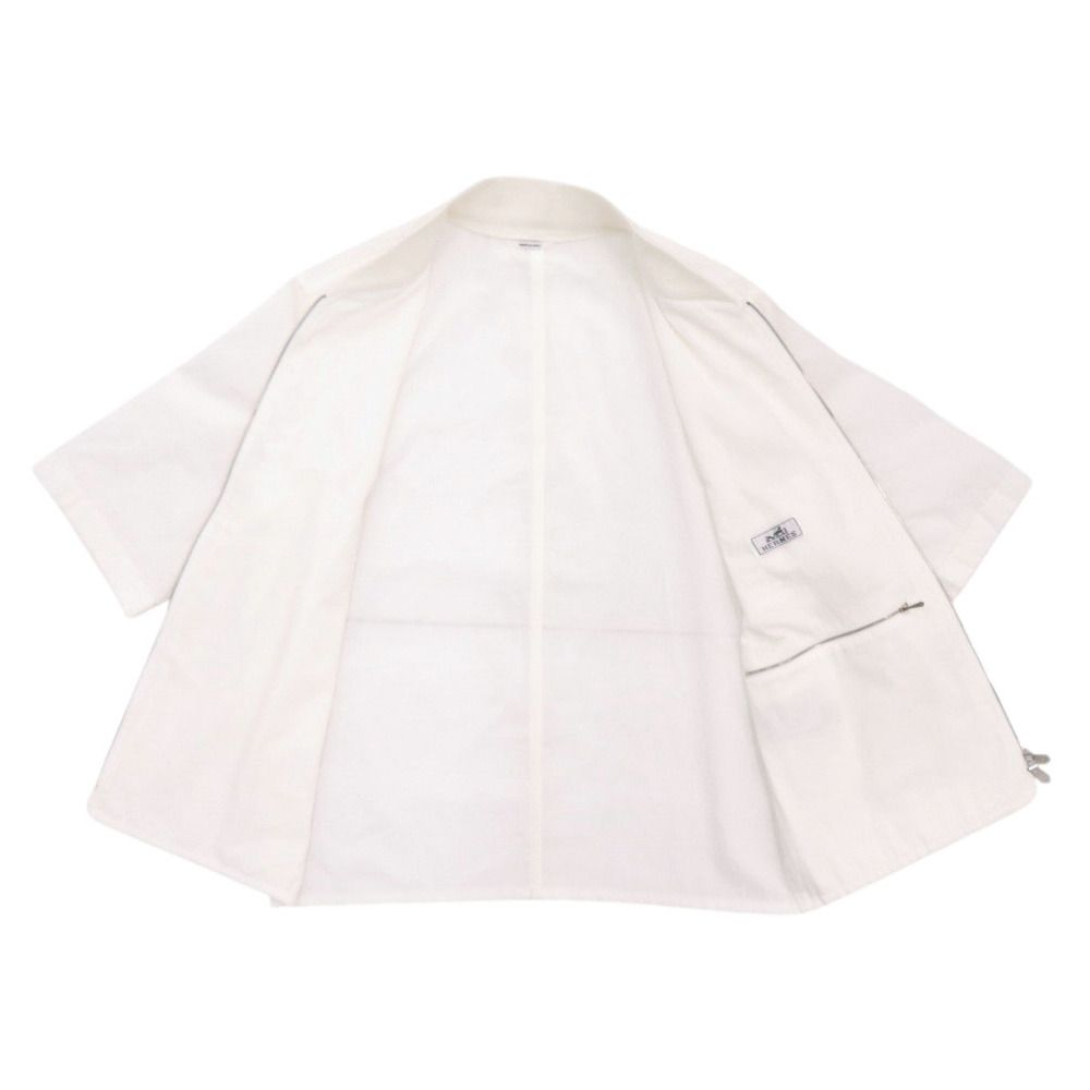 Hermes Zip Up Cotton White Overshirt Short Sleeve Shirt — view 3