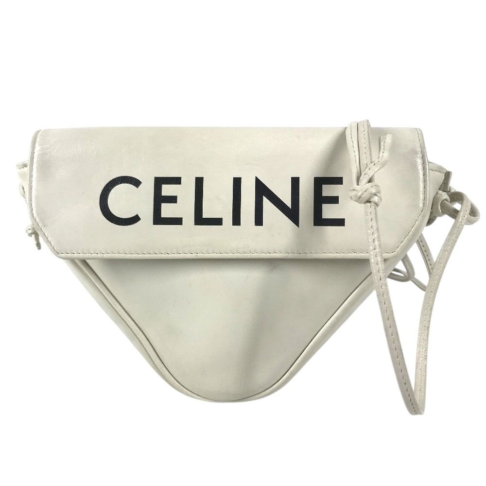 Celine Shoulder Bag Logo Triangle Leather White