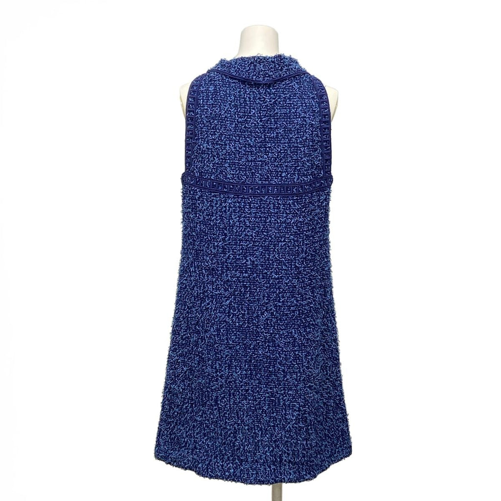 Chanel Dress 38 M Blue Tweed Zip Up Cotton — view 2
