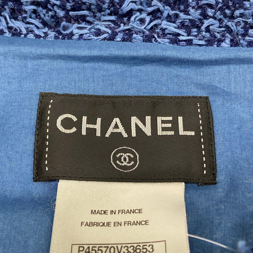 Chanel Dress 38 M Blue Tweed Zip Up Cotton — view 3