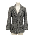 Chanel Jacket 34 S Gray Black White Long Sleeve Tweed Sequin Rhinestone Autumn