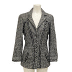 Chanel Jacket 34 S Gray Black White Long Sleeve Tweed Sequin Rhinestone Autumn