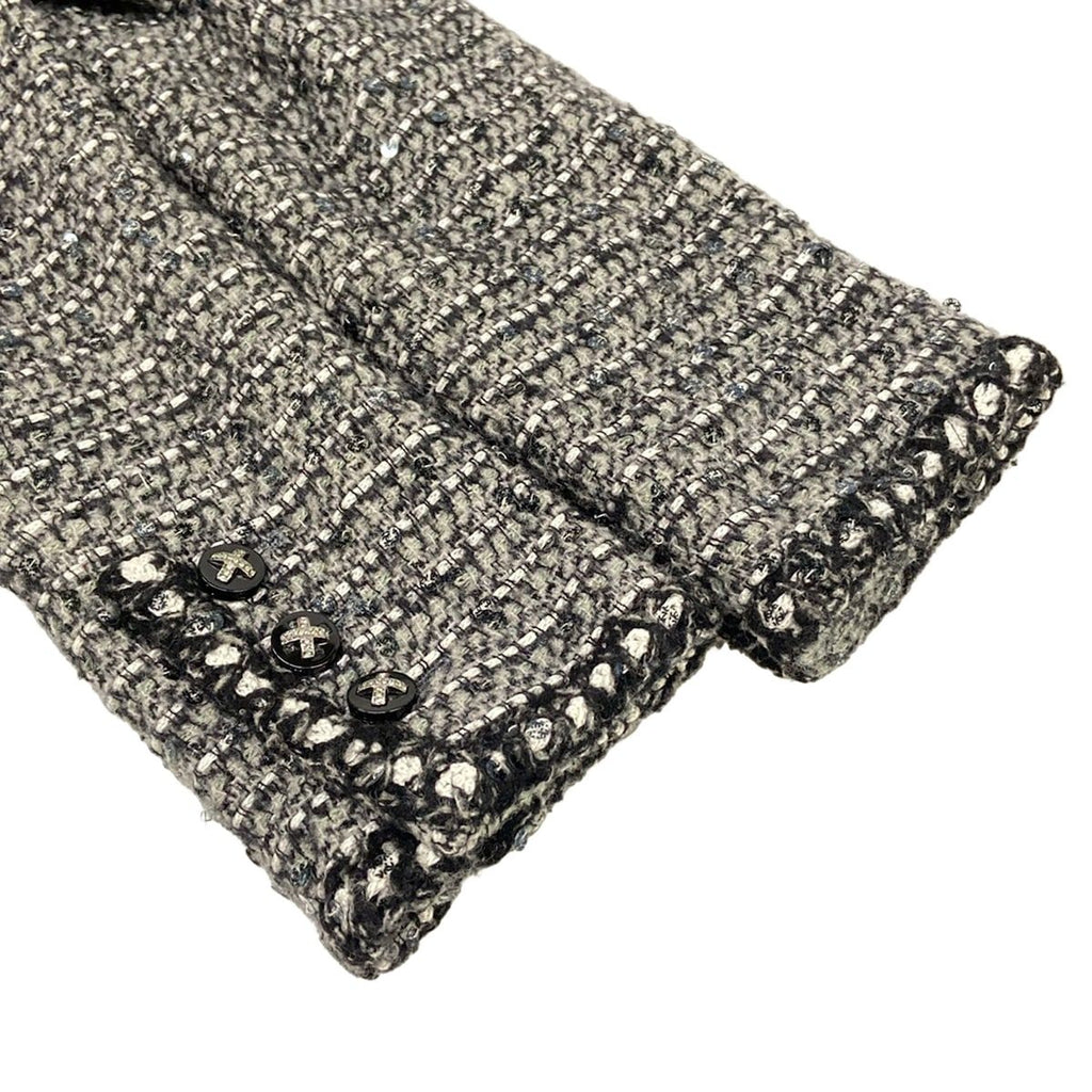 Chanel Jacket 34 S Gray Black White Long Sleeve Tweed Sequin Rhinestone Autumn — view 6