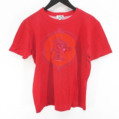 Hermes Vintage les Tuileries Roulis Short Sleeve T-Shirt L Red Print