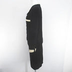 Chanel Vintage Set Jacket Knee Length Tight Skirt Silk 36 Black Hair Wool Lining — view 4