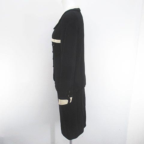 Chanel Vintage Set Jacket Knee Length Tight Skirt Silk 36 Black Hair Wool Lining — view 4