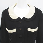 Chanel Vintage Set Jacket Knee Length Tight Skirt Silk 36 Black Hair Wool Lining — view 5