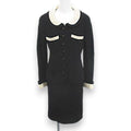 Chanel Vintage Set Jacket Knee Length Tight Skirt Silk 36 Black Hair Wool Lining