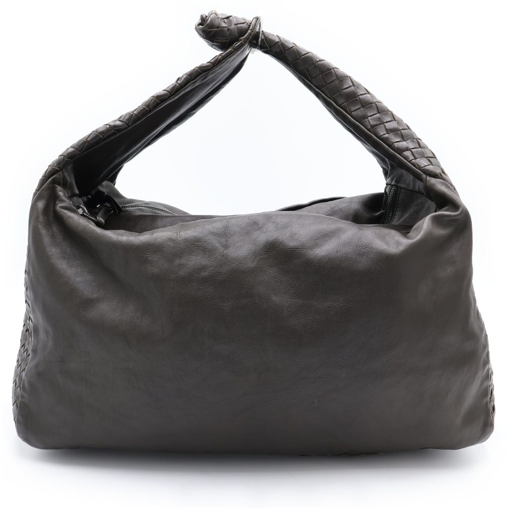 Bottega Veneta Intrecciato Hobo Shoulder Bag Olive Brown Leather
